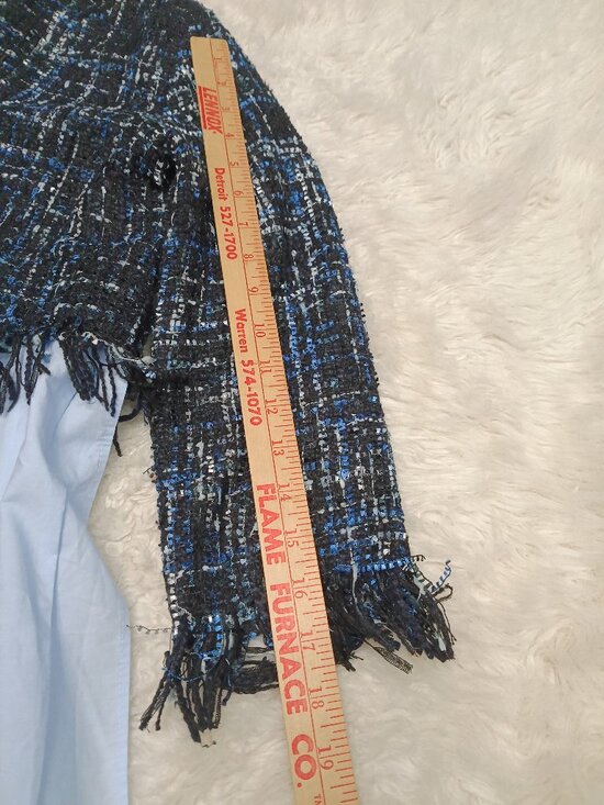 Zara Basic Women's Blue Black Tweed Fringe Poplin Tunic Top Blouse Collared - Picture 5 of 8